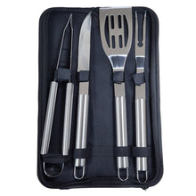 Cargar imagen en el visor de la galería, Set de Barbacoa 4 Piezas de Acero Inoxidable – Estuche Profesional con Pinza, Cuchillo, Espátula y Tenedor – Utensilios BBQ Resistentes
