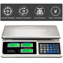 Cargar imagen en el visor de la galería, KMT Style - Báscula balanza digital para comida de 5g a 40 kg peso base de cuenta para cálculo de precio, 220V / 50Hz, electrónica LCD
