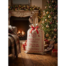 Cargar imagen en el visor de la galería, Set de 2 Sacos de Navidad con Frase de Tela de Cáñamo 50x70 cm – Saco de Regalos "North Pole Express" para Decoración Navideña
