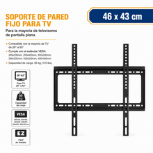 Cargar imagen en el visor de la galería, Soporte de Pared Fijo para TV 14"–80" | VESA Universal | Acero de Alta Resistencia | 3 Tamaños Disponibles: 28×22 cm, 46×43 cm y 63×52 cm

