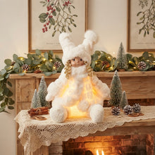 Cargar imagen en el visor de la galería, Muñeca de Peluche con Luz LED 35 cm, Decoración Navideña, Muñeca Decorativa Suave con Luces LED, Rosa/Blanco
