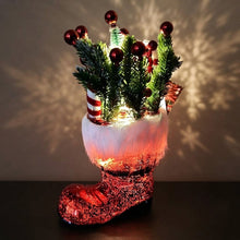 Cargar imagen en el visor de la galería, Bota Navideña Roja con 20 Luces LED, Decoración de Navidad con Piñas y Bolas, 19x36 cm
