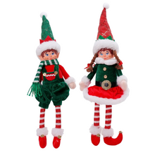 Cargar imagen en el visor de la galería, Muñecos Duendes de Navidad Peluche (49 cm / 59 cm) – Pareja de Elfos Navideños de Pie / Sentados con Patas Largas (Rojo y Verde)
