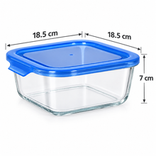 Cargar imagen en el visor de la galería, QUTTIN Fiambrera Hermética de Cristal con Tapa Azul | Táper de Vidrio Borosilicato | Apto para Microondas, Horno, Congelador y Lavavajillas | Rectangular, Cuadrada y Redonda | 300-1500 ml
