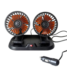 Cargar imagen en el visor de la galería, Ventilador para Coches Camiónes doble cabezas Giratorios 360º con sus Mangos Ajustable con Enchufe de mechero (12V / 24 V)
