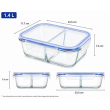 Cargar imagen en el visor de la galería, Fiambrera de Cristal Rectangular QUTTIN con Tapa Hermética Apta para Microondas, Nevera y Lavavajillas
