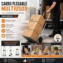 Cargar imagen en el visor de la galería, Carretilla de Carga Plegable Profesional - Carro de Transporte Manual Resistente hasta 70 kg, Ideal para Mudanzas, Almacén y Hogar
