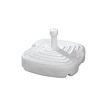 Cargar imagen en el visor de la galería, Base Para Sombrilla Plástico Cuadrado Blanco Para mástiles de 18-38 mm con depósito 17 L de agua 25kg de Arena
