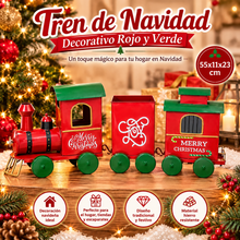 Cargar imagen en el visor de la galería, Tren de Navidad Decorativo Rojo y Verde 55x11x23 cm – Adorno Navideño de Hierro
