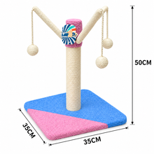 Cargar imagen en el visor de la galería, Rascador para Gatos de 50 cm con Base Acolchada y Juguetes Colgantes, Poste de Sisal para Arañar, Rosa y Azul
