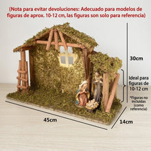 Cargar imagen en el visor de la galería, Casa Portal Madera con musgo  para belén de un Nacimiento navidad diseño realista
