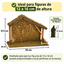 Cargar imagen en el visor de la galería, Casa Portal Madera con musgo  para belén de un Nacimiento navidad diseño realista
