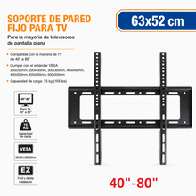 Cargar imagen en el visor de la galería, Soporte de Pared Fijo para TV 14"–80" | VESA Universal | Acero de Alta Resistencia | 3 Tamaños Disponibles: 28×22 cm, 46×43 cm y 63×52 cm
