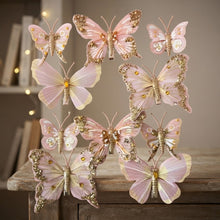 Cargar imagen en el visor de la galería, Set de 10 Mariposas Decorativas con Clip para Manualidades, Árbol de Navidad y Decoración del Hogar – Disponible en 4 Colores
