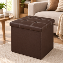 Cargar imagen en el visor de la galería, Puf Cuadrado de Almacenamiento de Piel Sintética con Tapa Acolchada, Asiento Auxiliar, 38 × 38 × 36 cm

