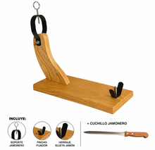 Cargar imagen en el visor de la galería, Soporte Jamonero + cuchillo Cortar Pata y Paleta de Jamon Serrano e Iberico
