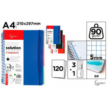 Cargar imagen en el visor de la galería, Cuaderno Cervantes A4 Espiral con Tapa Plástica, 120 Hojas, 90g, Cuadrícula 5x5 mm, 3 Separadores y Carpeta Multitaladro
