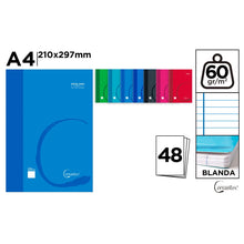 Cargar imagen en el visor de la galería, Pack 6 Cuaderno Libreta Grapada Tapa Normal Carton 48 Hojas 60g/m2 A4 + 7 Colores
