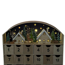 Cargar imagen en el visor de la galería, Calendario de Adviento de Madera con Cajones con luz – Diseño Navideño 47x6.5x50 cm - Gerimport
