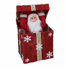 Cargar imagen en el visor de la galería, Papá Noel Saliendo de Caja Decorativo con Luz, Movimiento y Múltiples Melodías Navideñas - 26x26x32 cm, Diseños en Oro (Lazo Rojo) y Rojo (Lazo Verde o Dorado al Azar), Interruptor de Botón y Pilas AA No Incluidas
