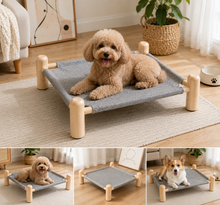 Cargar imagen en el visor de la galería, Cama Elevada para Gatos 49x49 cm | Hamaca Transpirable de Madera Maciza y Tela Lavable para Mascotas
