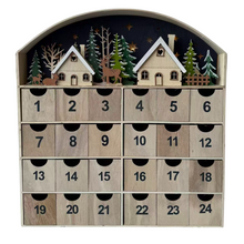 Cargar imagen en el visor de la galería, Calendario de Adviento de Madera con Cajones con luz – Diseño Navideño 47x6.5x50 cm - Gerimport
