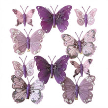Cargar imagen en el visor de la galería, Set de 10 Mariposas Decorativas con Clip para Manualidades, Árbol de Navidad y Decoración del Hogar – Disponible en 4 Colores
