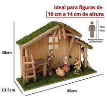 Cargar imagen en el visor de la galería, Casa Portal de Belén de Madera con Ventana y Musgo para Belén de un Nacimiento Navidad Diseño Realista 45x13.5x30 cm

