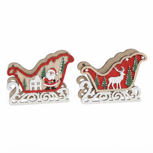 Cargar imagen en el visor de la galería, Set de 2 Trineos Navideños de Madera – Adorno Decorativo con Papá Noel y Reno, 16.5 x 6 x 12.5 cm
