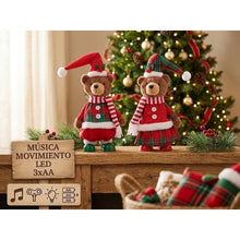 Cargar imagen en el visor de la galería, Oso de Navidad con Luz LED, Música y Movimiento, Decoración Navideña Interactiva, 2 Modelos Surtidos al Azar, 19 x 11 x 32 cm - Gerimport
