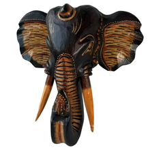 Cargar imagen en el visor de la galería, Cabeza Elefante de Pared de Madera Marrón hecho a mano decoración del hogar
