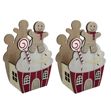 Cargar imagen en el visor de la galería, Set de 2 Cajitas Decorativas de Madera para Caramelos y Bombones – Casitas de Jengibre Navideñas (14.5 x 9 x 21.5 cm)
