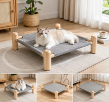 Cargar imagen en el visor de la galería, Cama Elevada para Gatos 49x49 cm | Hamaca Transpirable de Madera Maciza y Tela Lavable para Mascotas
