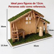 Cargar imagen en el visor de la galería, Casa Portal Madera con musgo  para belén de un Nacimiento navidad diseño realista
