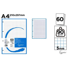 Cargar imagen en el visor de la galería, PACK 3 Recambio de Hojas A4 – 180 Hojas, 90 g/m², Cuadrícula 5 mm, 4 Taladros
