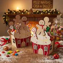 Cargar imagen en el visor de la galería, Set de 2 Cajitas Decorativas de Madera para Caramelos y Bombones – Casitas de Jengibre Navideñas (14.5 x 9 x 21.5 cm)
