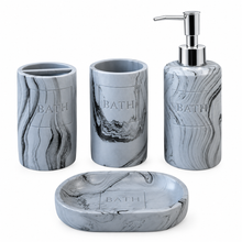 Cargar imagen en el visor de la galería, Juego de Accesorios de Baño de Resina Efecto Mármol Gris Azulado – 4 Piezas
