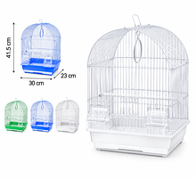 Cargar imagen en el visor de la galería, Jaula para Pájaros Pequeños 30 x 23 x 41.5 cm con Comederos, Percha y Aro de Juego | Cúpula Curva para Canarios y Periquitos - Color Aleatorio
