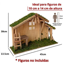 Cargar imagen en el visor de la galería, Casa Portal de Belén de Madera con Ventana y Musgo para Belén de un Nacimiento Navidad Diseño Realista 45x13.5x30 cm
