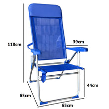 Cargar imagen en el visor de la galería, Silla Alta plegable playa estructura de aluminio tejido Textileno, transpirable y fresco, 7 posiciones 65 x 118 cm - Maxia Market
