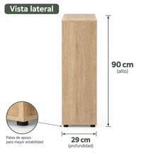Cargar imagen en el visor de la galería, Estantería de Madera Moblkit con 6 Compartimentos y 3 Puertas, Mueble Auxiliar Organizador de Almacenamiento, Acabado Mate, 60x29x90 cm
