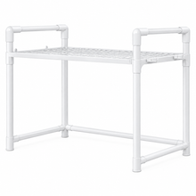 Cargar imagen en el visor de la galería, Estantería para Microondas Organizador de Cocina 2 y 3 Niveles con Ganchos - Soporte Encimera Multiusos Acero (Negro / Blanco)
