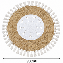 Cargar imagen en el visor de la galería, Alfombra Redonda de Yute Trenzado con Flecos y Centro Blanco | Decoración Boho Natural | 80 y 100 cm

