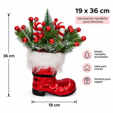 Cargar imagen en el visor de la galería, Bota Navideña Roja con 20 Luces LED, Decoración de Navidad con Piñas y Bolas, 19x36 cm
