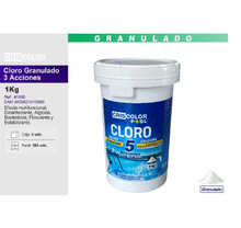 Cargar imagen en el visor de la galería, Cloro para piscina granulado 1kg. 5 acciones: Bactericida, floculante, algicida, antical y regulador PH.
