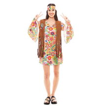 Cargar imagen en el visor de la galería, Disfraz de Hippie Flores con chaleco mujer Adulto para Carnaval fiesta Teatro
