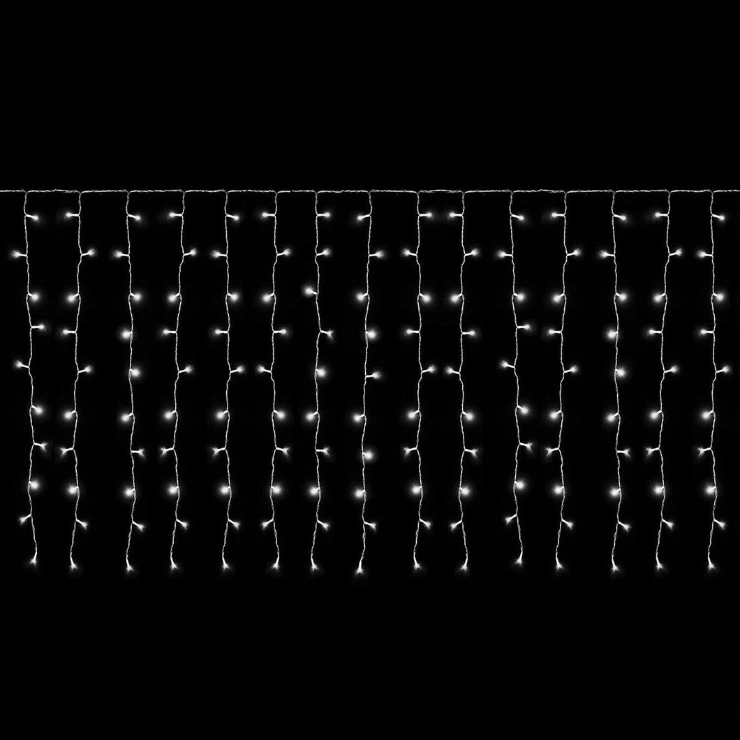 Cortina de Luces LED de Navidad – 100 / 200 / 300 LED – 8 Funciones – Cable Transparente – IP44 Interior y Exterior