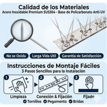 Cargar imagen en el visor de la galería, Pinchos Anti Aves Antipalomas 4 Unidades 50 x 11 x 2,8 cm – Protector para Techo, Valla y Alféizar, Anti Palomas y Anti Gatos
