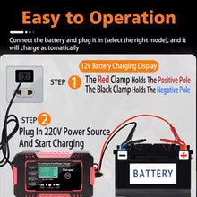 Cargar imagen en el visor de la galería, Cargador de Batería de Coche inteligente rápido de 12V 6A con cargadores de pantalla LCD, baterías y fuentes de alimentación para coche, motocicleta, barco, batería
