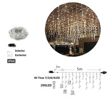 Cargar imagen en el visor de la galería, Cortina de Luces LED de Navidad 200 LED – 5 m, 40 Tiras, 8 Funciones interior y exterior
